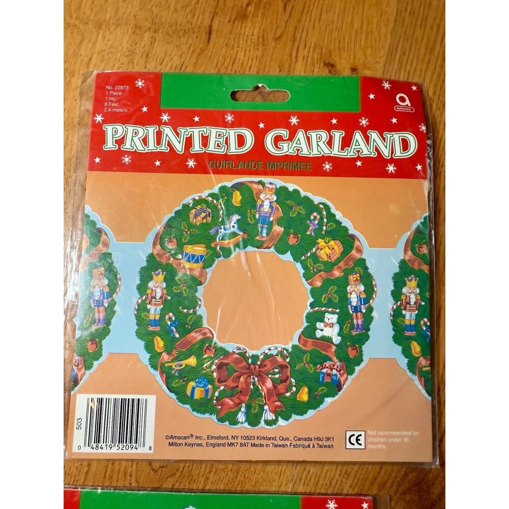 Vintage Amscan Printed Christmas Paper Garland (7) Lot New Old Stock Holiday Toy